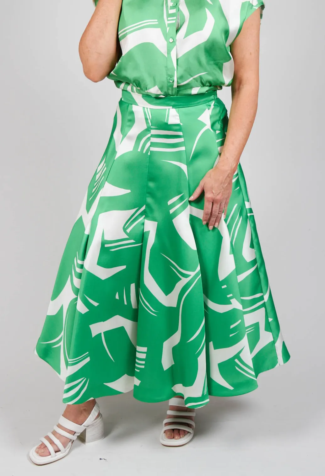 A-Line Pleated Skirt in Green Matisse