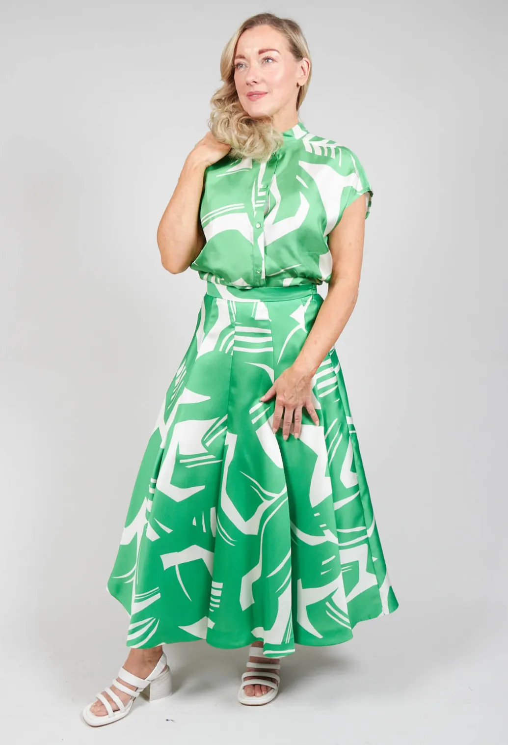 A-Line Pleated Skirt in Green Matisse