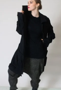 Asymmetric Crinkle Top in Black