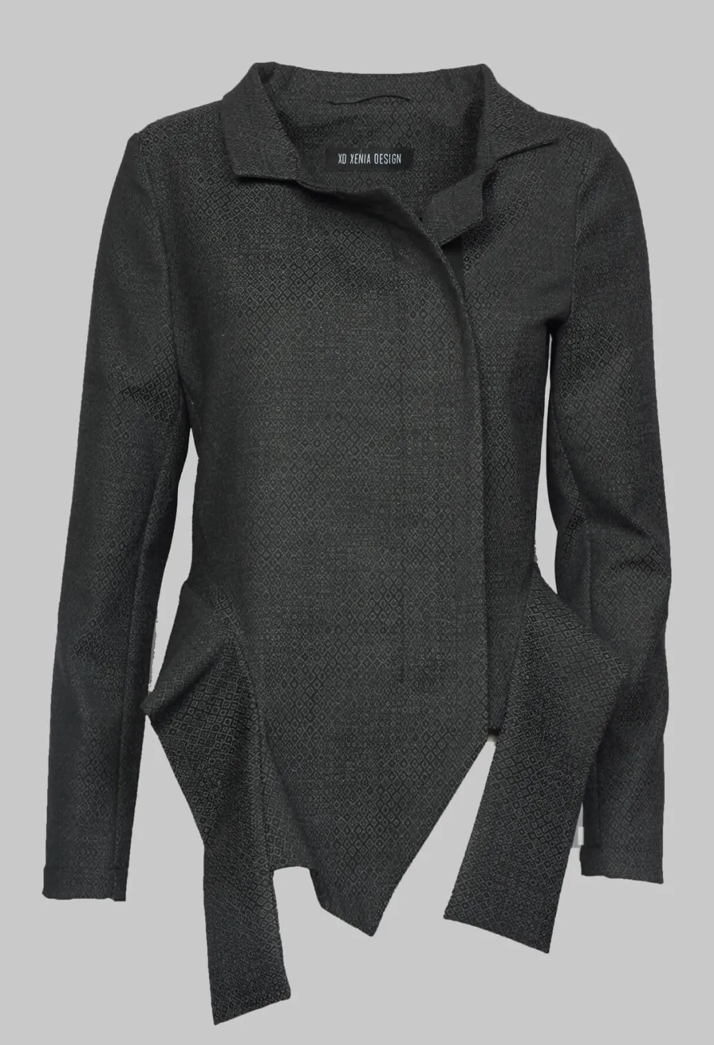 Asymmetric Hem Jacket with Grey Black Print