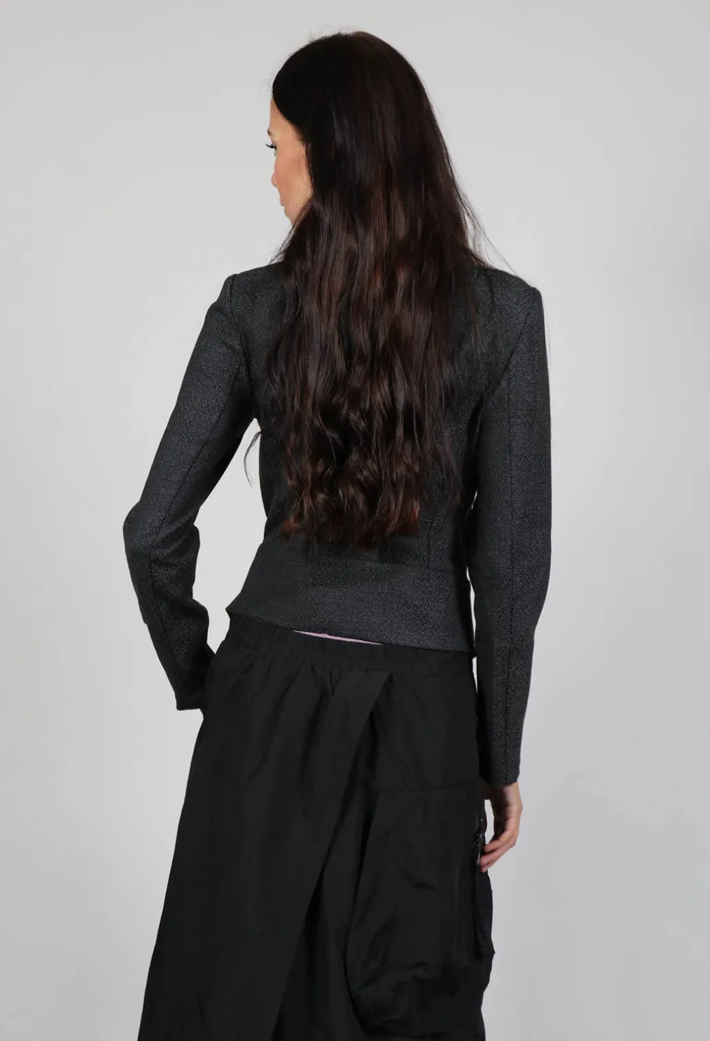 Asymmetric Hem Jacket with Grey Black Print