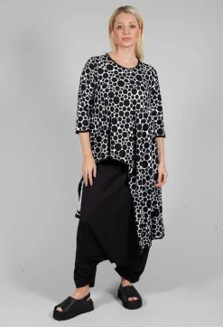 Asymmetrical Jersey Tunic Top in White with Black Pois