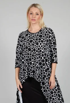 Asymmetrical Jersey Tunic Top in White with Black Pois