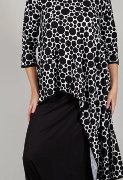 Asymmetrical Jersey Tunic Top in White with Black Pois