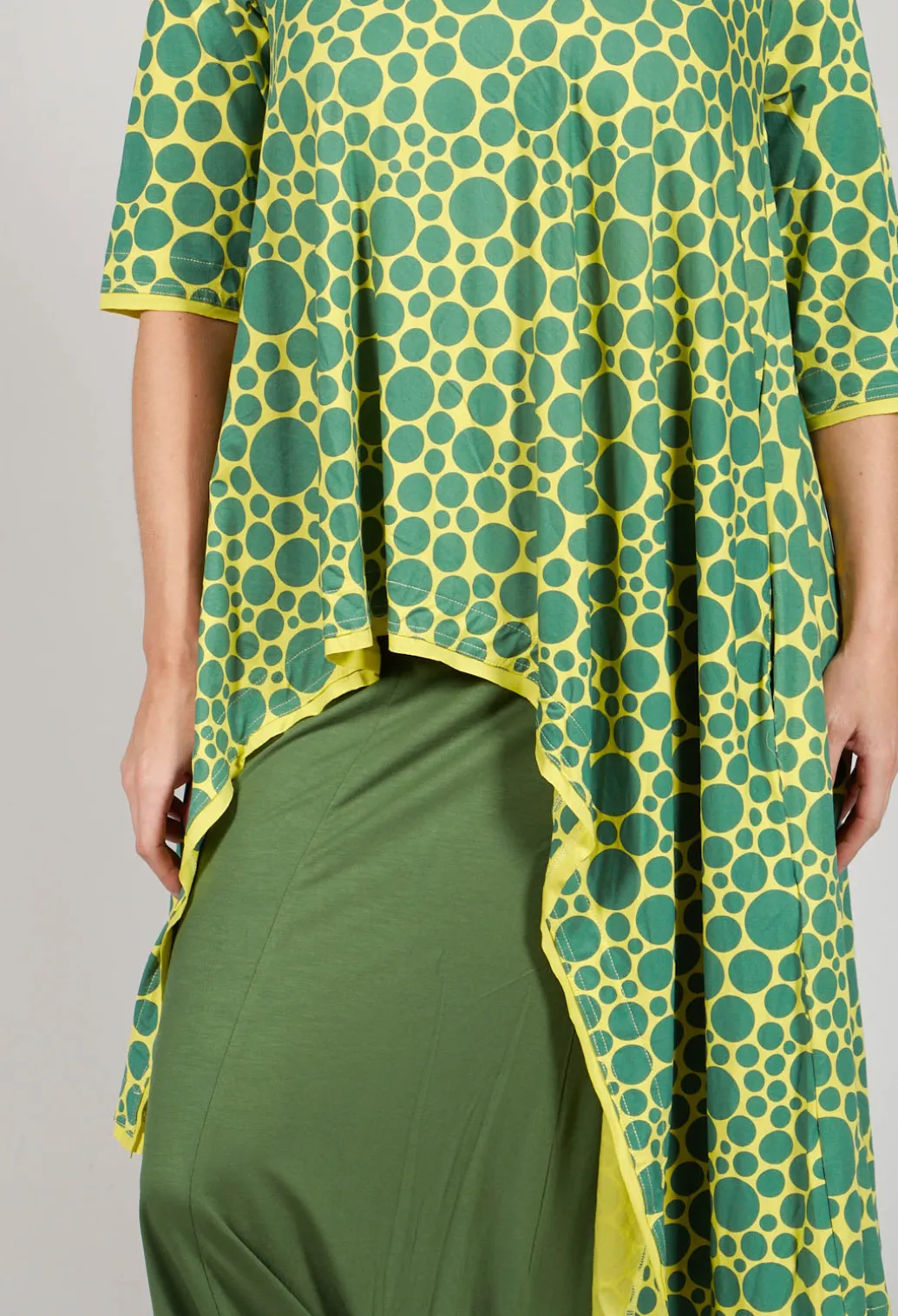 Asymmetrical Jersey Tunic Top in Lime with Green Pois