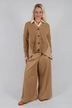 Back Pleated Cardigan in Camel