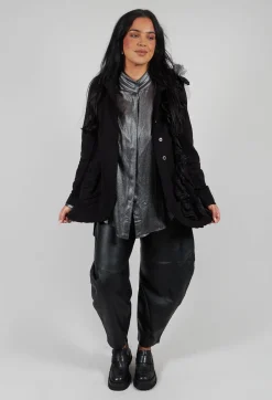 Barrel Leg Leather Trousers in Black