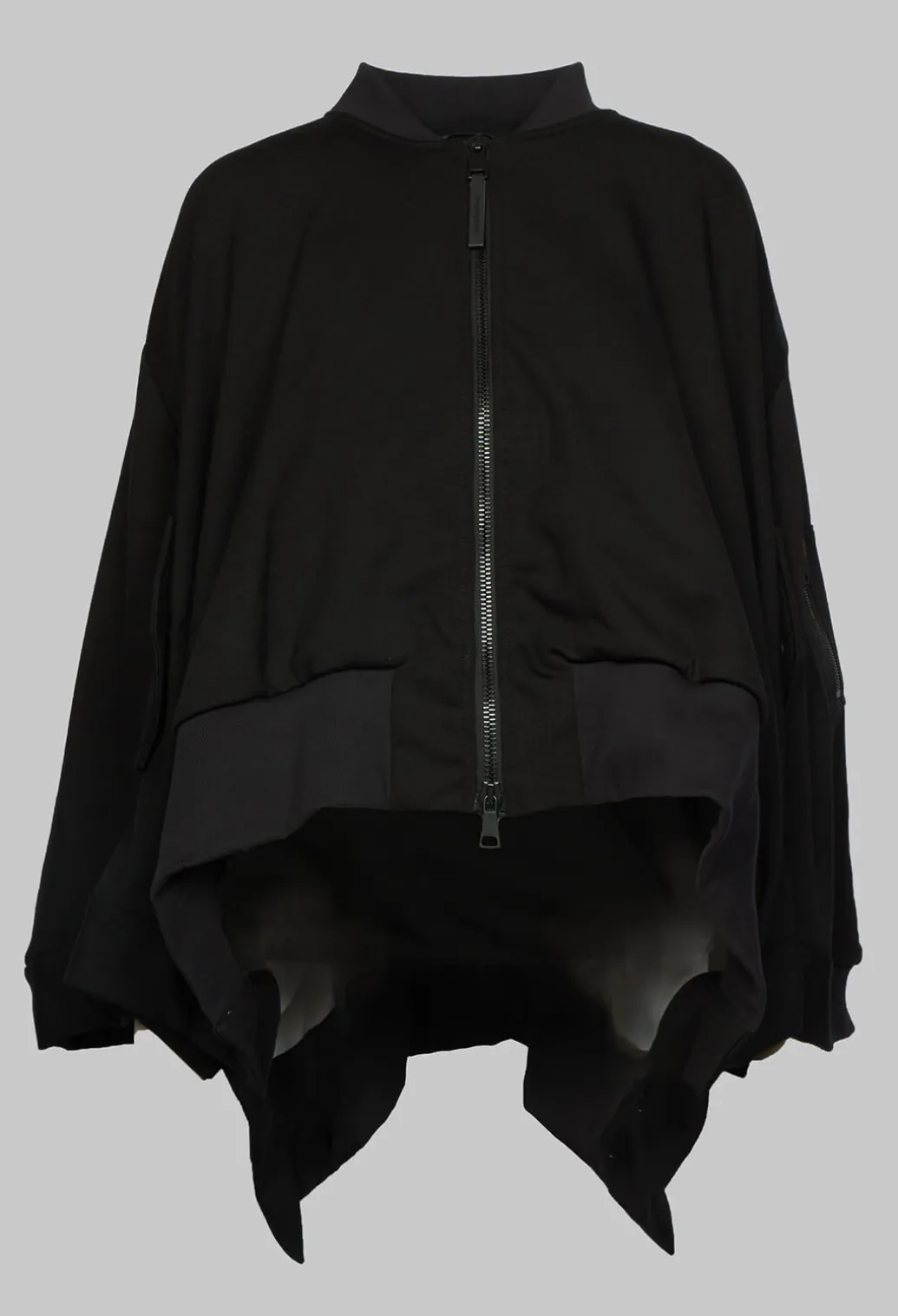 Batwing Sleeved Jacket with Asymmetric Hem in Black