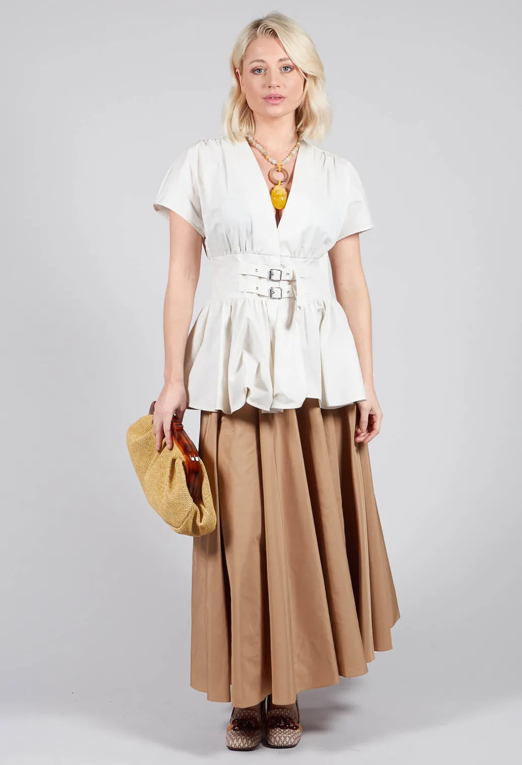 Belt Front Blouse in Cream