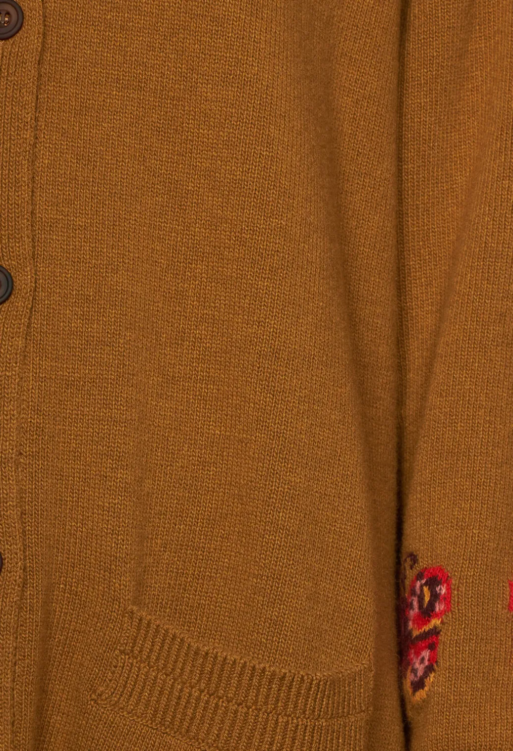 Blended Cashmere Cardigan with Embroidery Detail in Brown