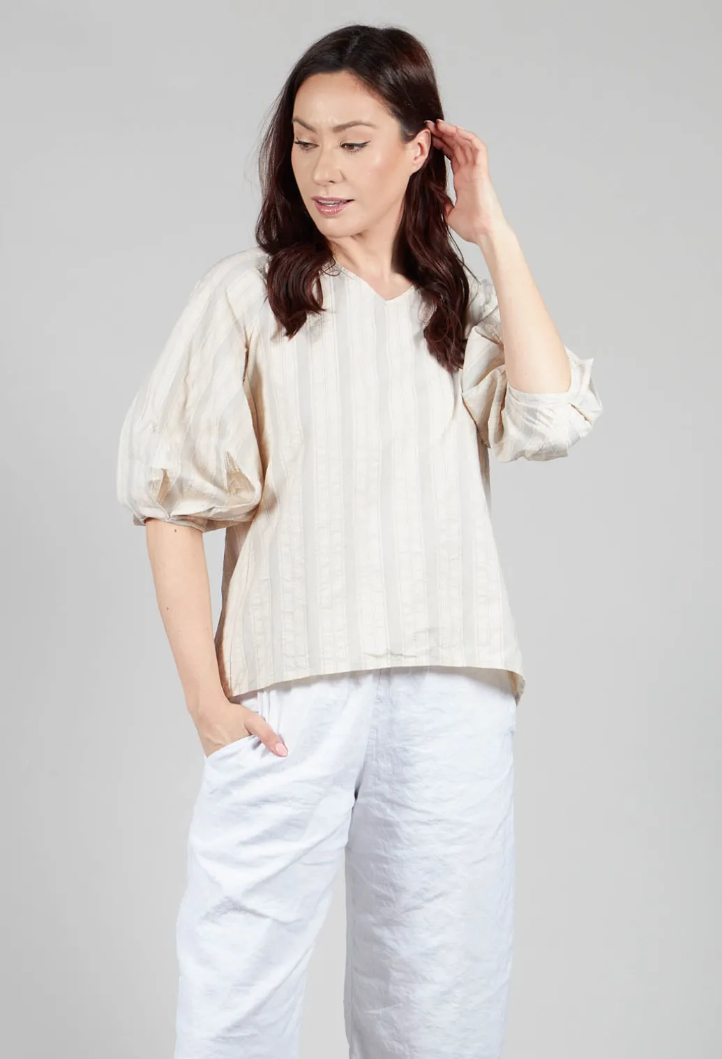 Bohemian Blouse in Grey Stripe