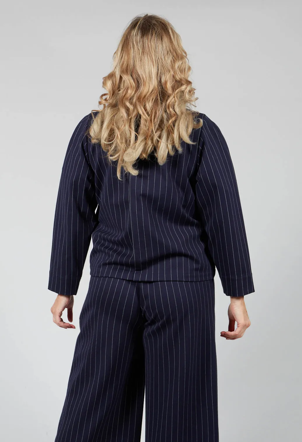 Box Shaped Top in Navy Pinstripe