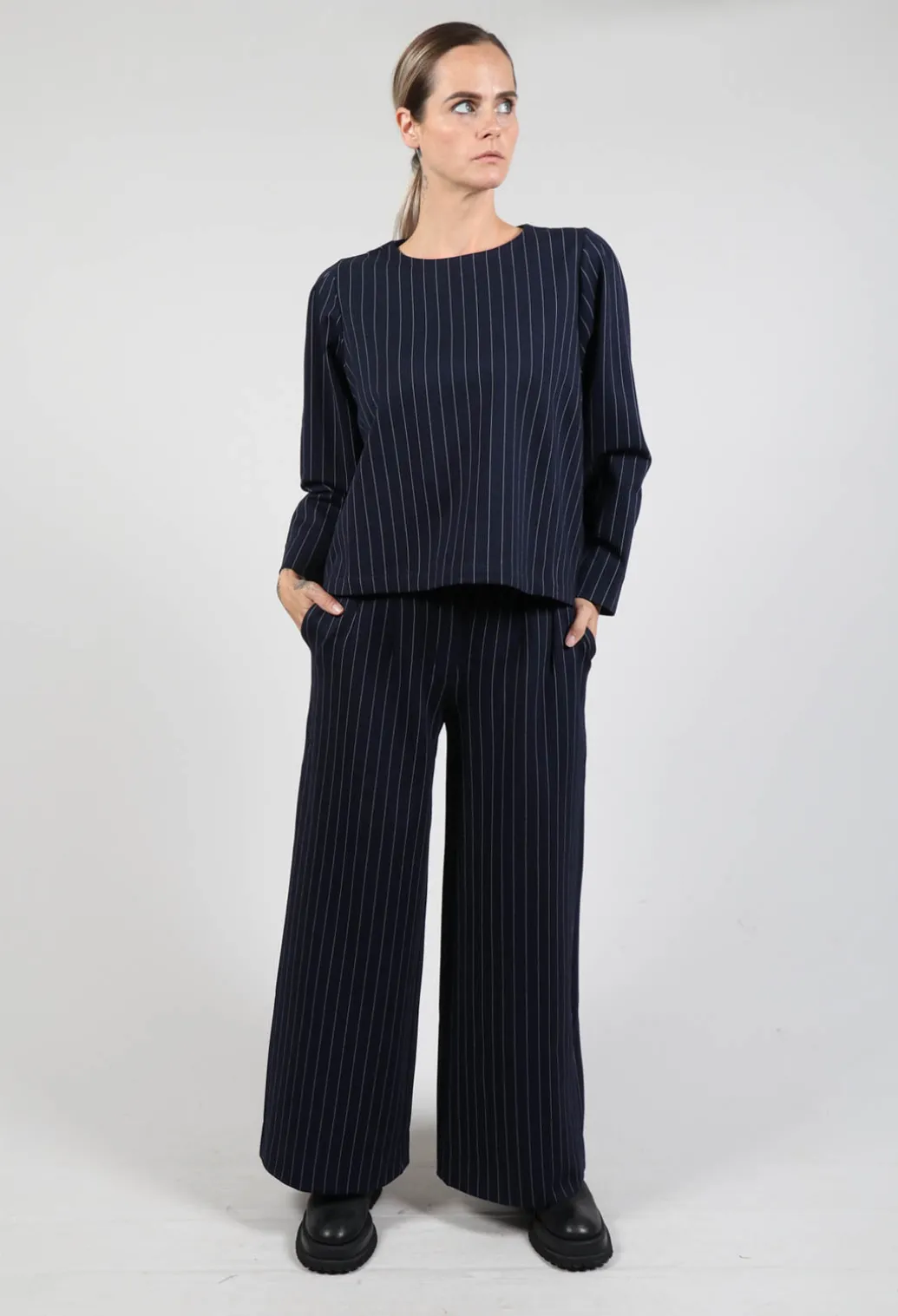 Box Shaped Top in Navy Pinstripe