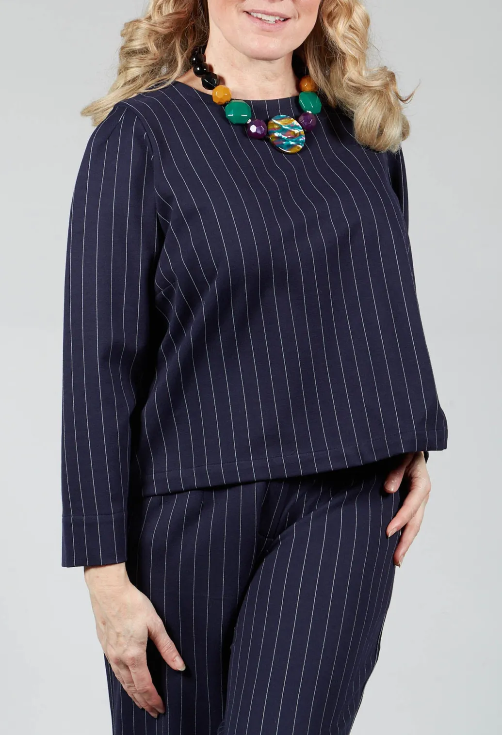 Box Shaped Top in Navy Pinstripe