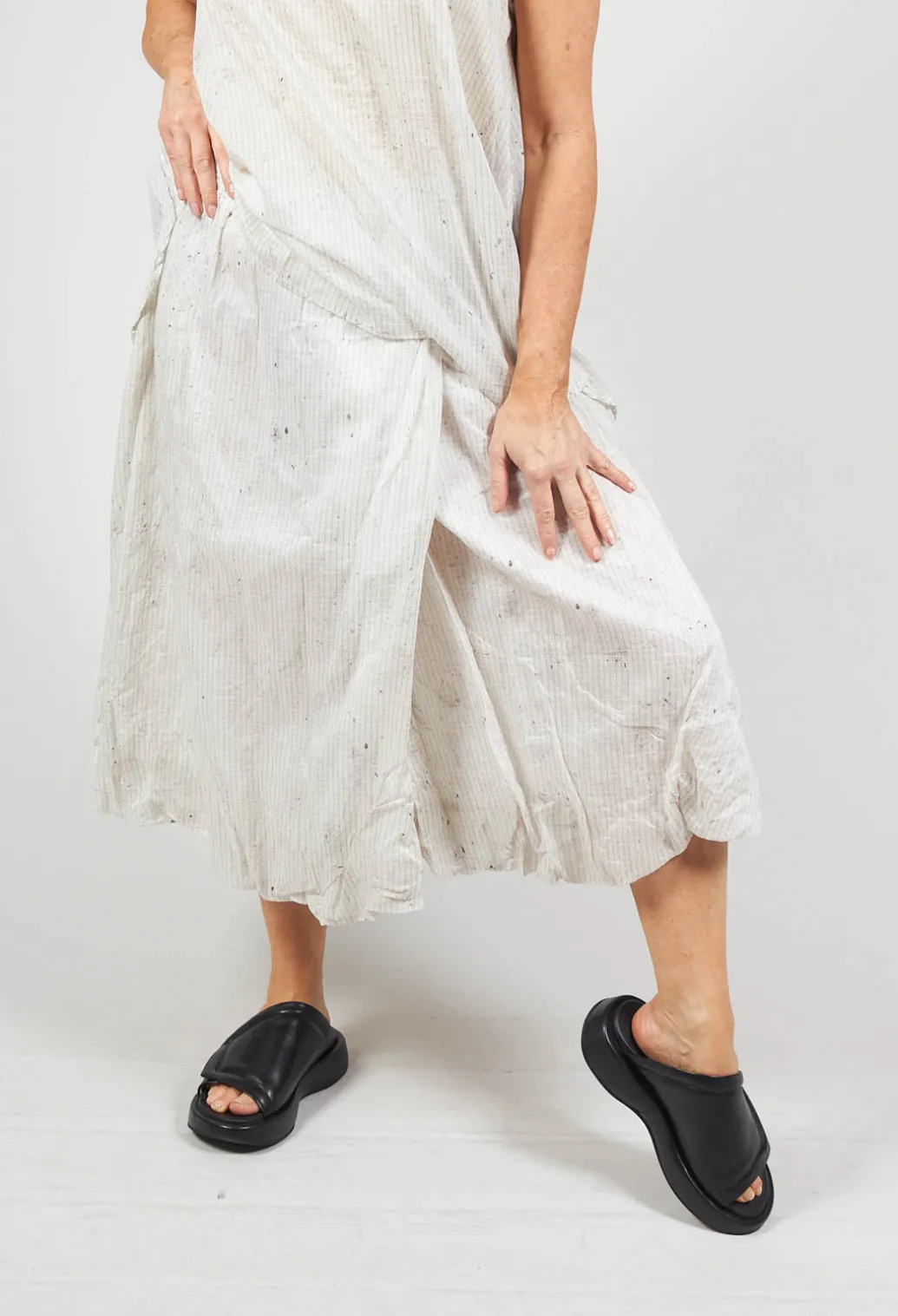 Bubble Hem Skirt with Pleat Detail in Landscape Pearl Stripe