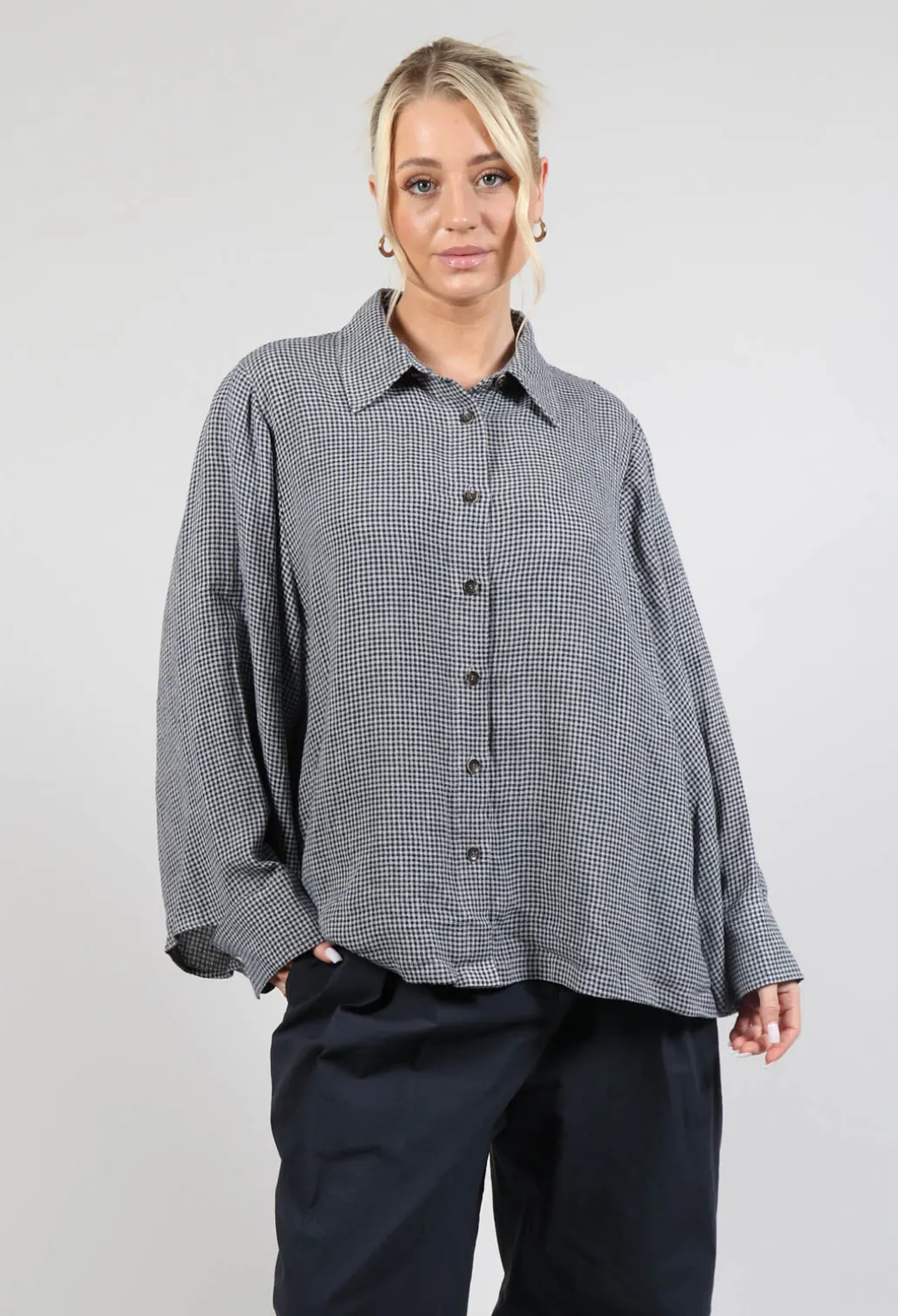Button Through Shirt in Navy Check