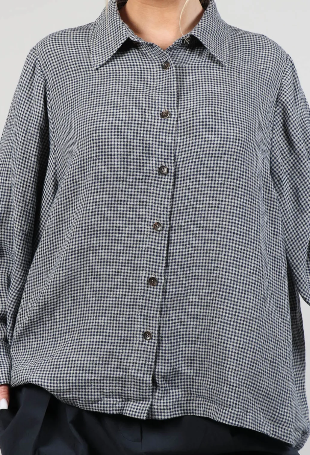Button Through Shirt in Navy Check