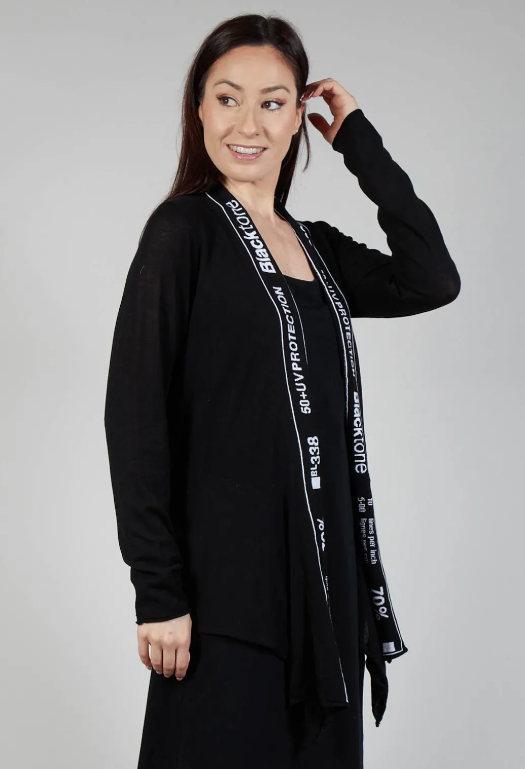 Cardigan with Lettering Detail in Black Jacquard