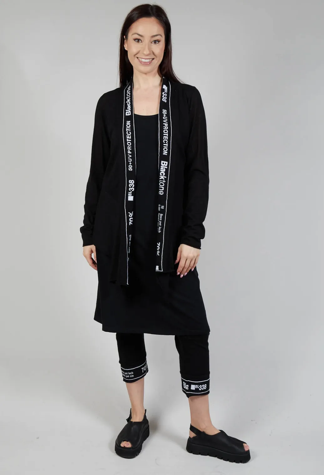 Cardigan with Lettering Detail in Black Jacquard
