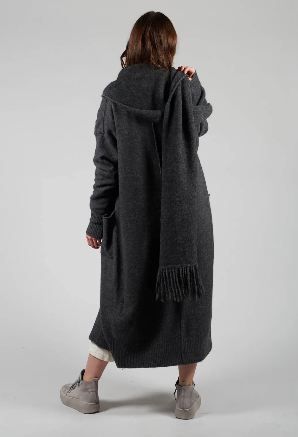 Cashmere Long Length Cardigan in Graphite