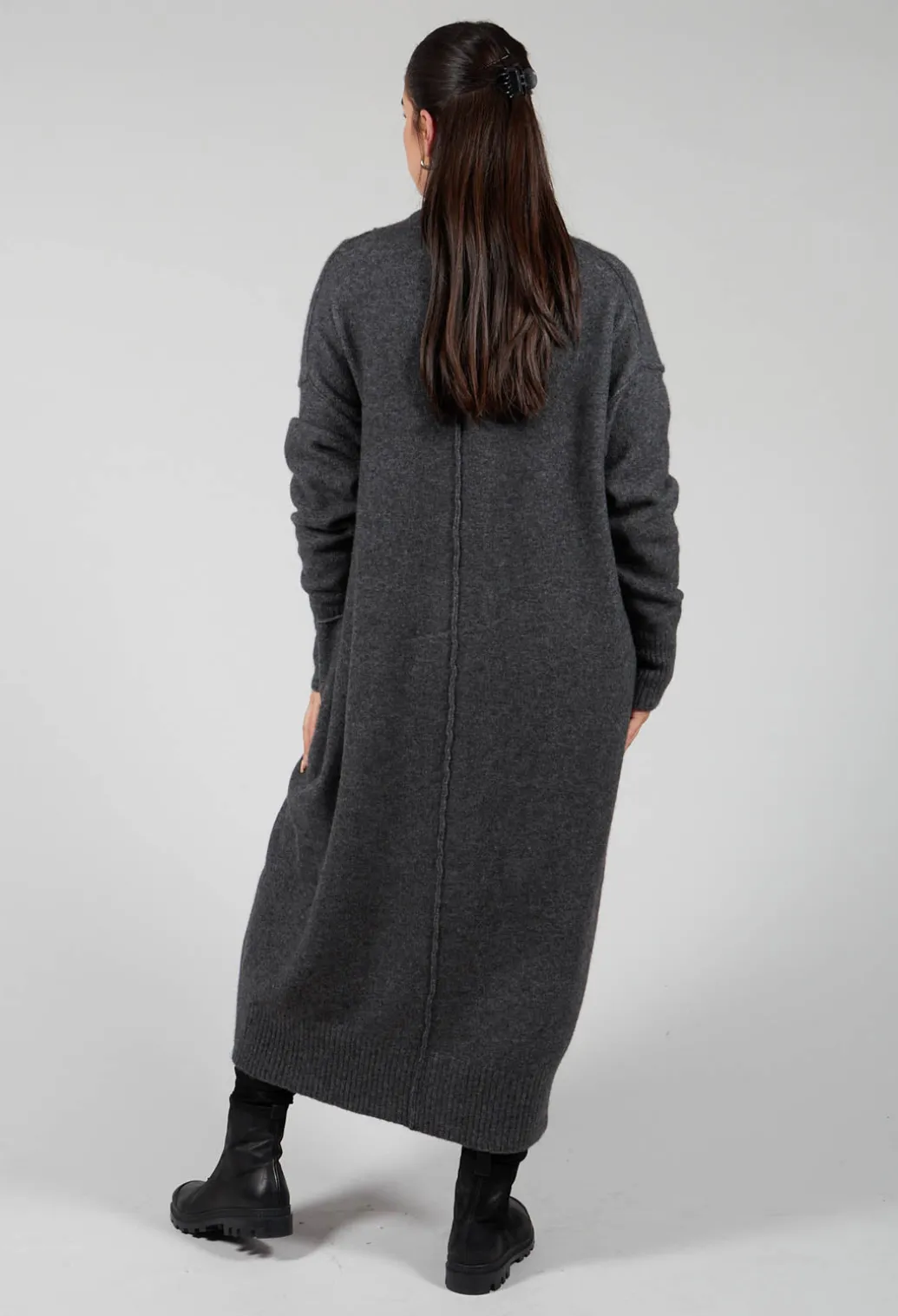 Cashmere Long Length Cardigan in Graphite