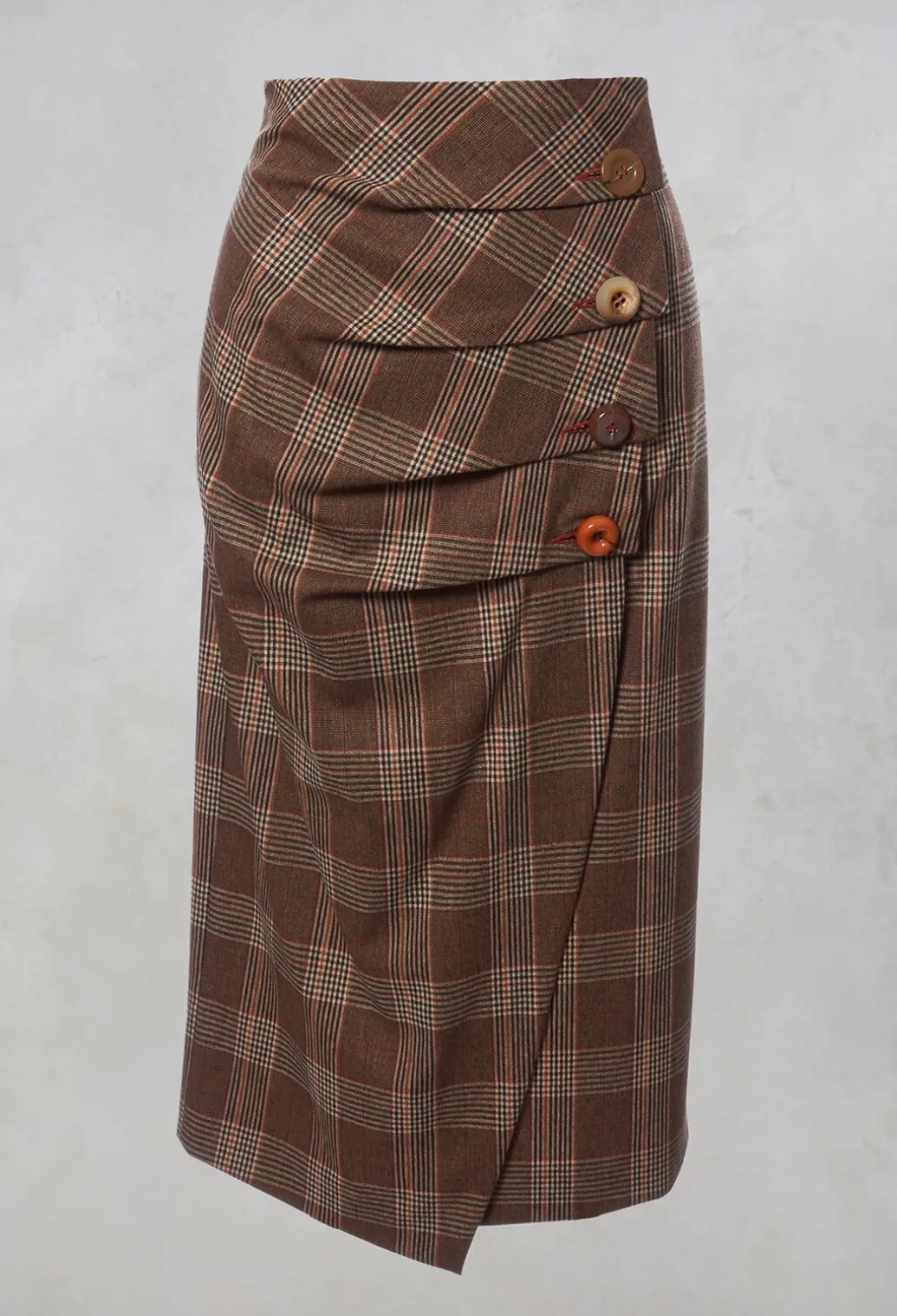Checked Midi Skirt in Galles Marrone