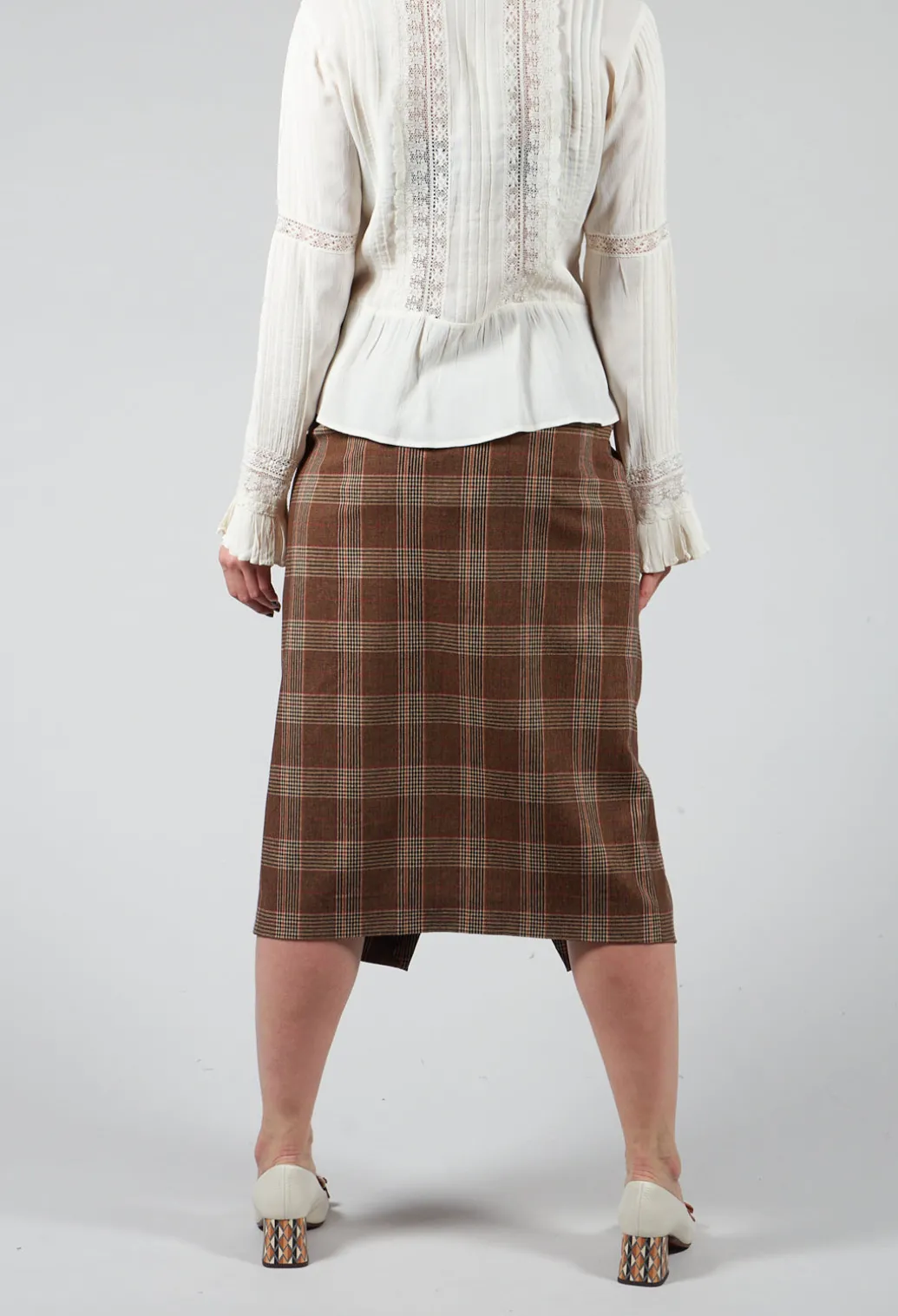Checked Midi Skirt in Galles Marrone