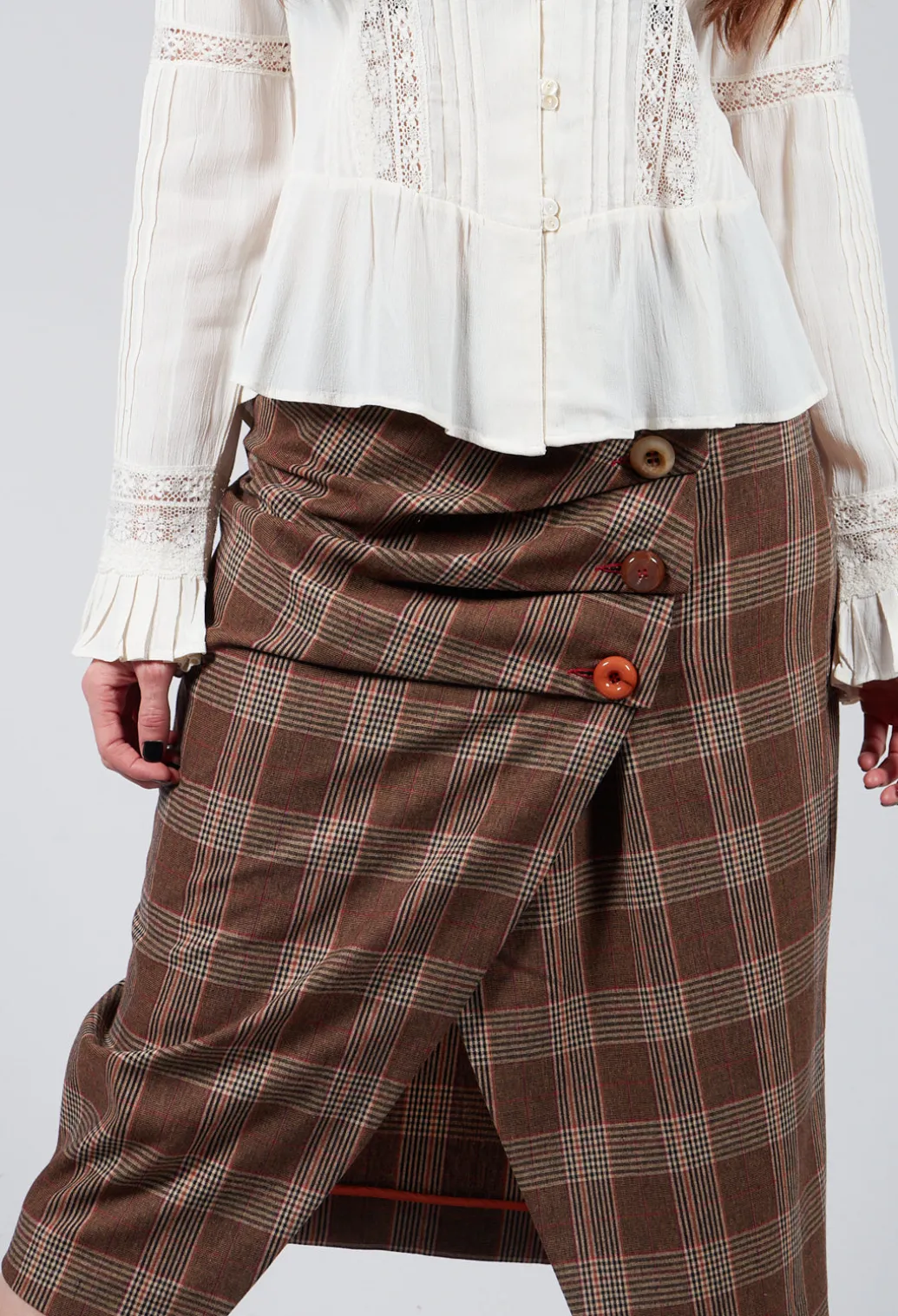 Checked Midi Skirt in Galles Marrone