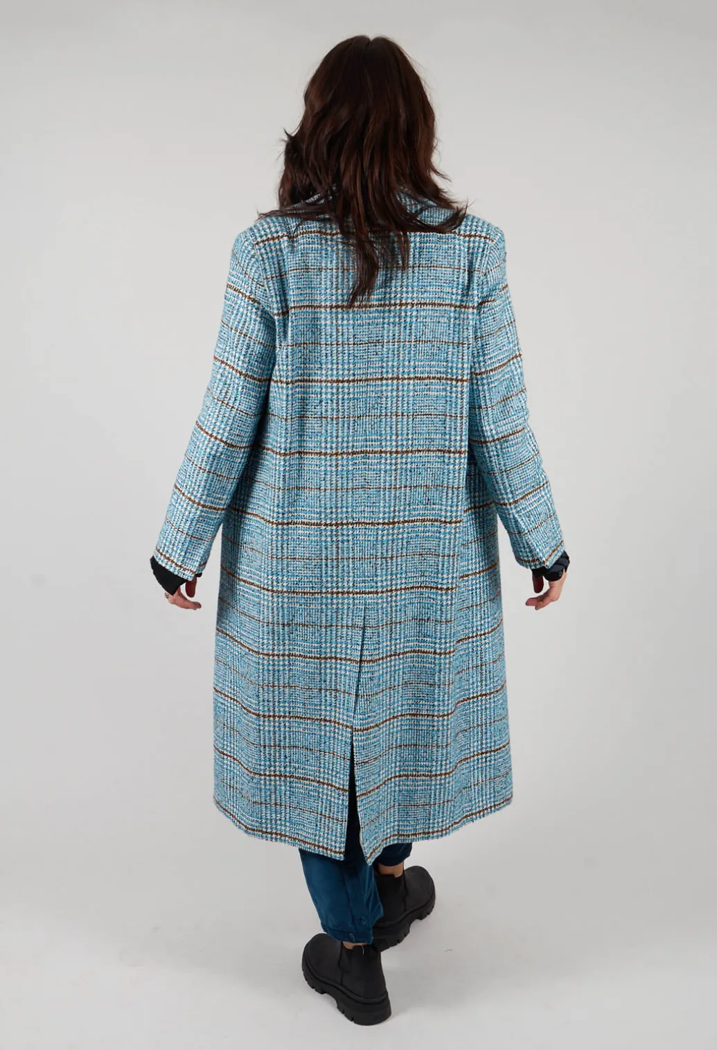 Checked Wool Coat in Light Blue
