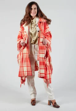 Checkered Wool Cape in Red
