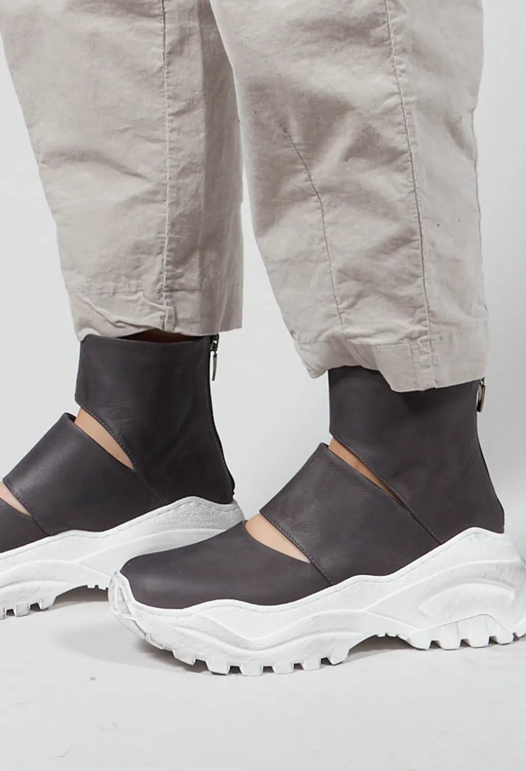 Chunky Sole Cut Out Boots in Gasoline Fumo