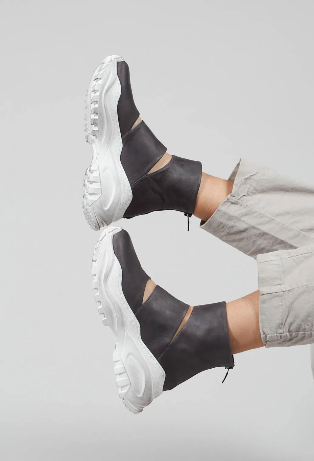 Chunky Sole Cut Out Boots in Gasoline Fumo