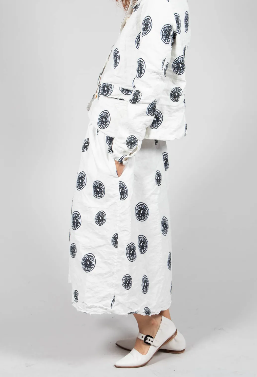 Citrus Print White Skirt