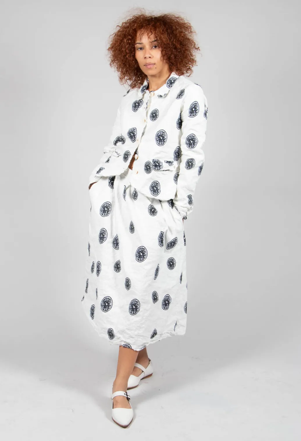 Citrus Print White Skirt