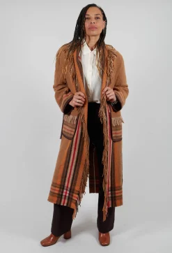 Coat with Fringes and Belt in Cinnamon