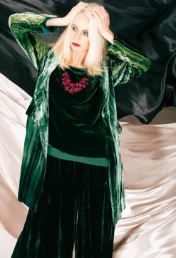 Colette Coat in Bottle Green and Mint Stripe