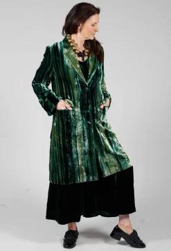 Colette Coat in Bottle Green and Mint Stripe