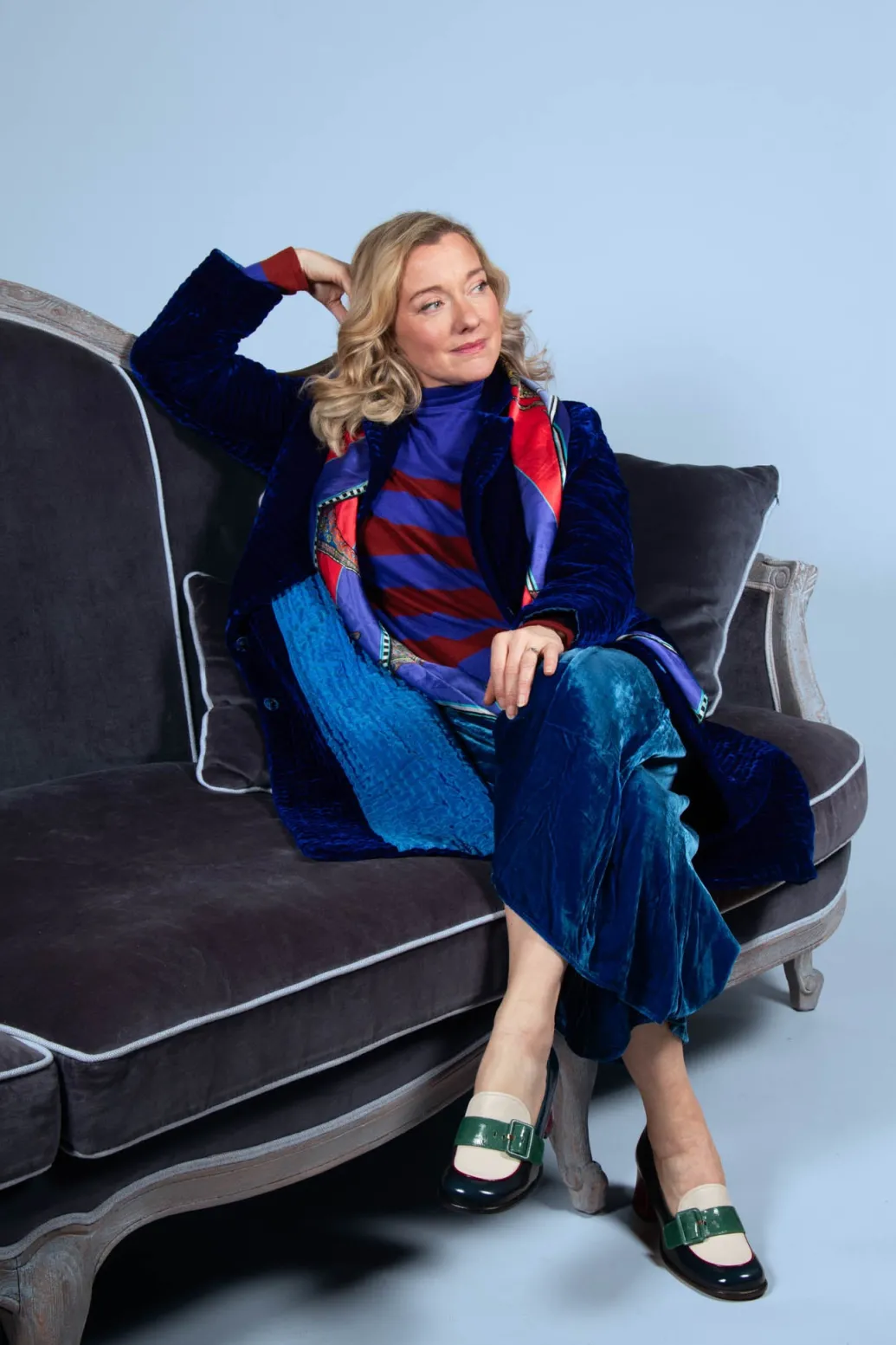 Colette Pomegranate Jacket in Velvet Plain Cobalt
