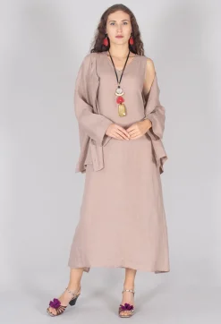 Collarless Linen Shirt in Dusky Pink