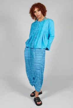 Contrast Sleeve Top in Turquoise with Blue Lines