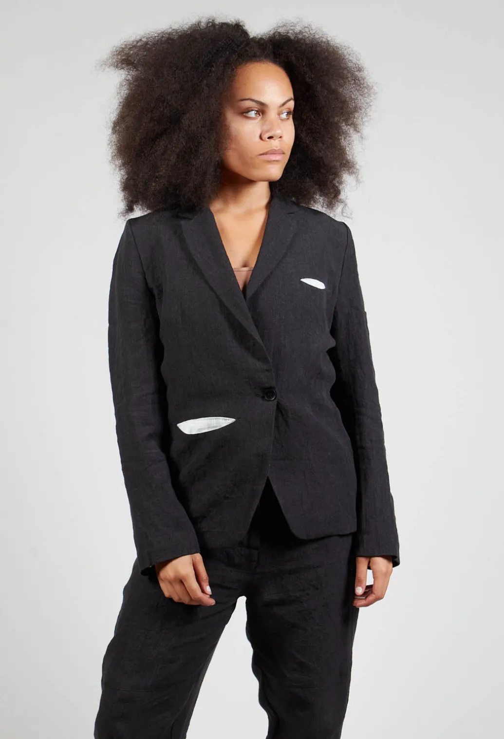 Contrasting Fabric Blazer in Black