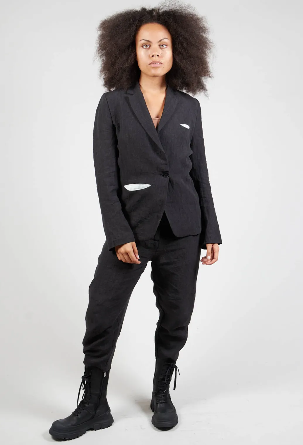Contrasting Fabric Blazer in Black