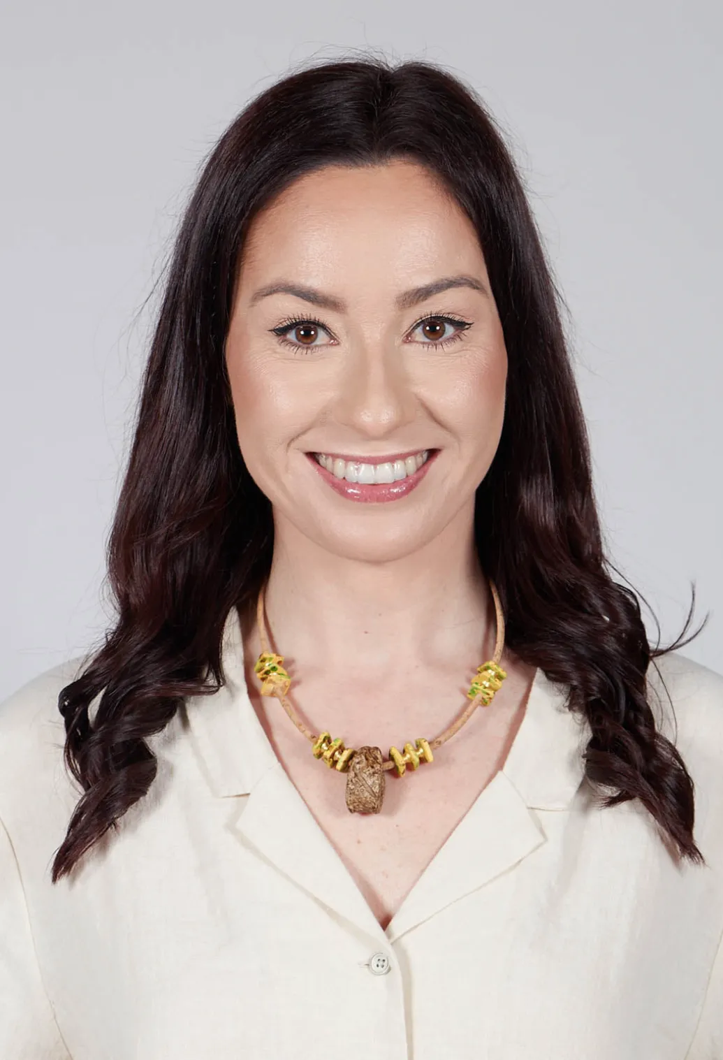 Cork Necklace with Yellow Speckled Beading in Khaki