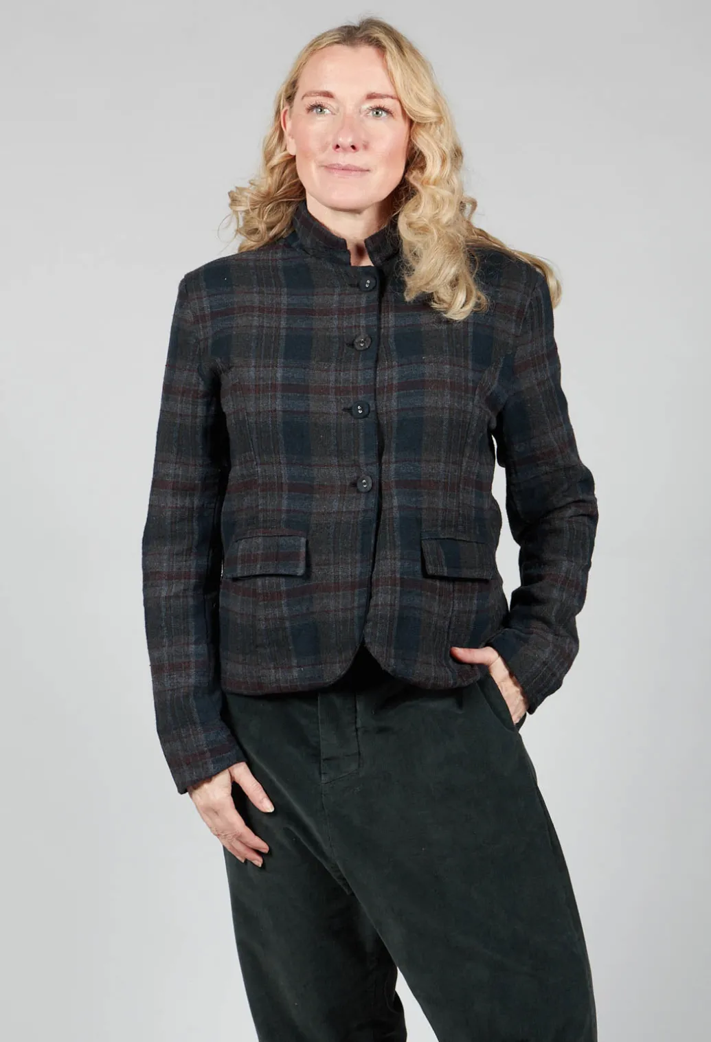 Cotton Plaid Cropped Jacket in Black