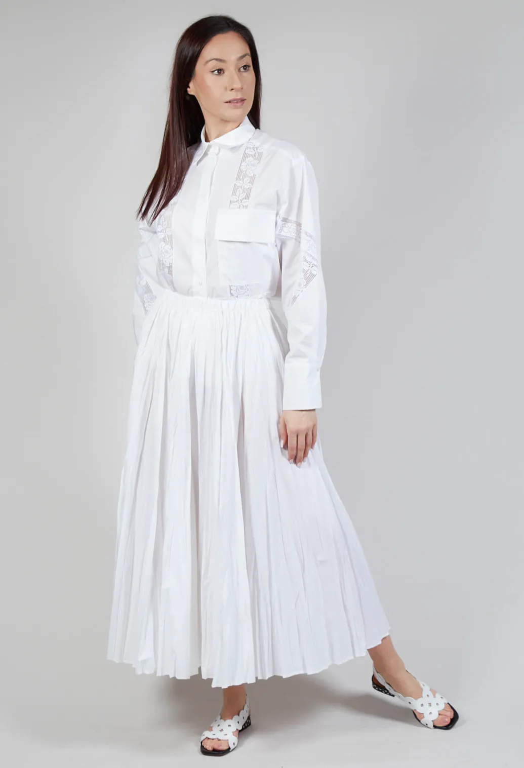 Creased Poplin Skirt in White