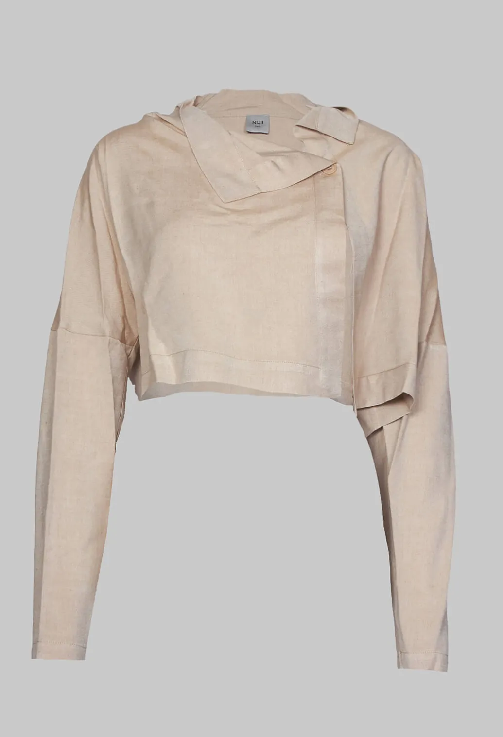 Cropped Cardigan with Pointed Collar in Beige