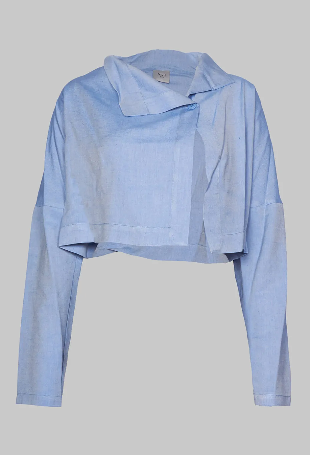 Cropped Cardigan with Pointed Collar in Light Blue