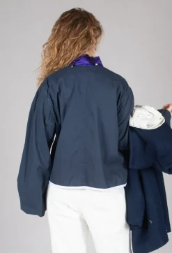 Cropped Cotton Shirt in Blue
