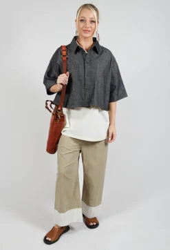 Cropped Denim Shirt in Dark Blue