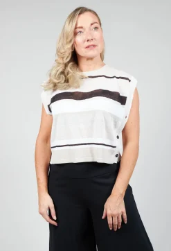 Cropped Knitted Top with Button Detail in Beige Stripe